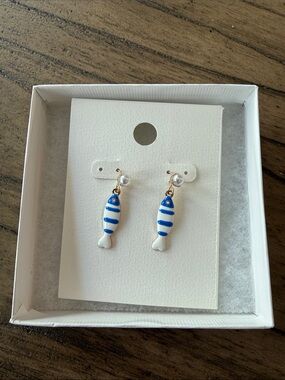 Blue & White Fish Drop Earrings - Charming Nautical Design